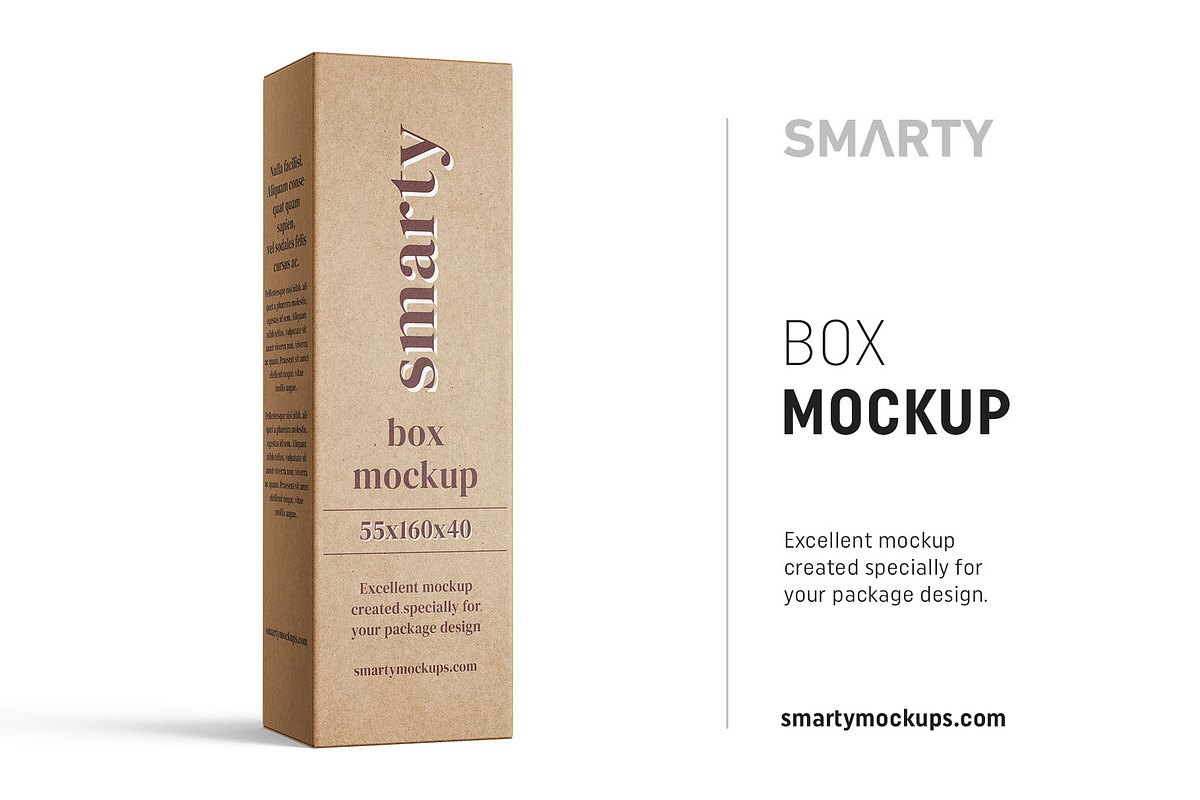 Box mockup 55x160x40, a Packaging Mockup by Smarty Mockups (Photo 1 of 5)