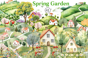 Spring Garden Pretty Clipart, an Illustration by DreamCafeArt