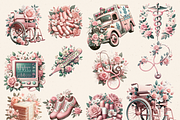 VINTAGE BLUSH PINK MEDICAL CLIPART, an Object Illustration by Daring Digies (Thumbnail 2 of 8)