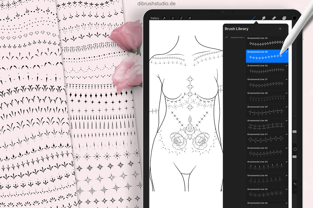 Procreate - Ornamental Tattoo Brush, a Brush Add-On by DiBrush Studio (Photo 6 of 7)