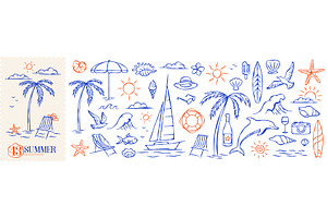 Summer Sea Vacation Doodle Set, an Illustration by Andrey Yaroslavtsev