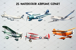 Watercolor Airplane Clipart Set