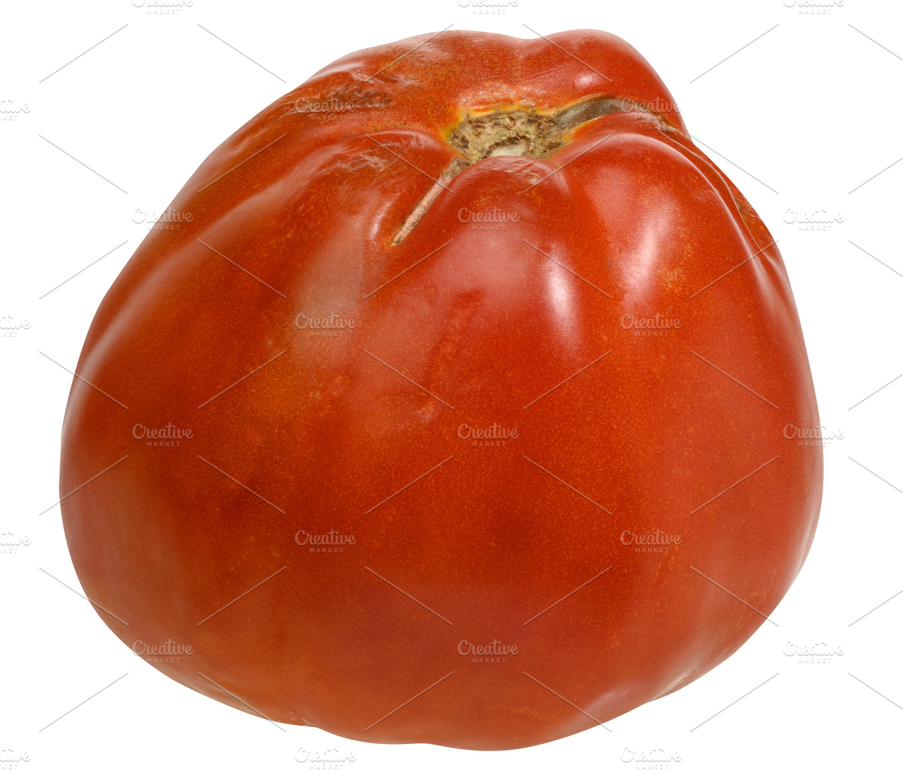 A large ripe red tomato, isolated background., a Food & Drink Photo by ndanko