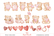Watercolor Valentine Bear Clipart, an Illustration by MockupWizard (Thumbnail 2 of 5)