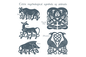 Ancient Celtic Mythological Symbol Animals Set