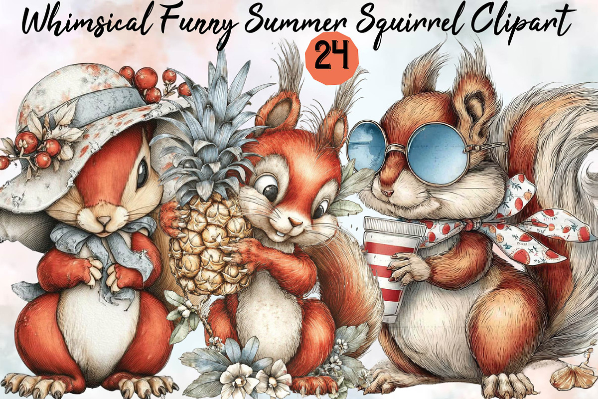 Whimsical Funny Summer Squirrel Clip, an Animal Illustration by SVGArt (Photo 1 of 9)