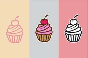 Cupcake icon vector 3 options, a Graphic by Logoworks