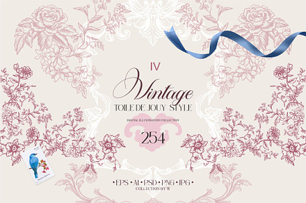 Vintage style Toile de Jouy, a Decorative Illustration by Collection by VY