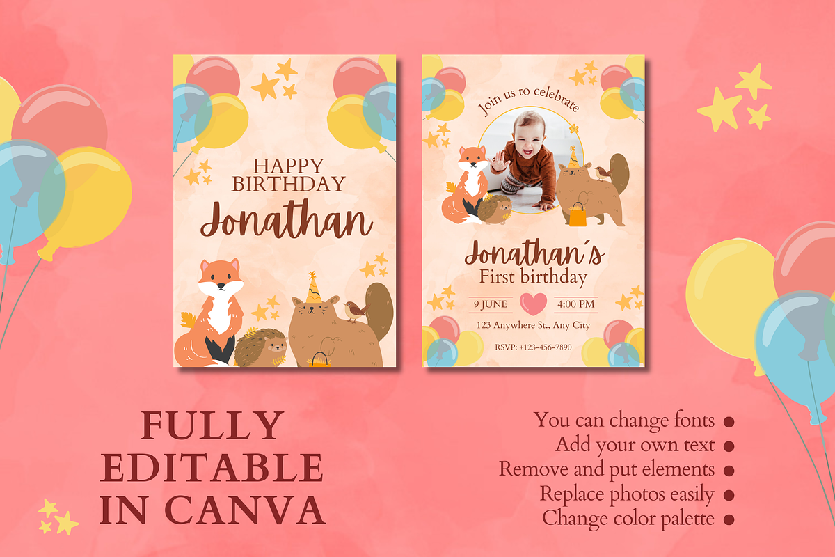2 First Birthday Invitations Cute, a Templates & Theme by TemplateCastleStore (Photo 9 of 9)