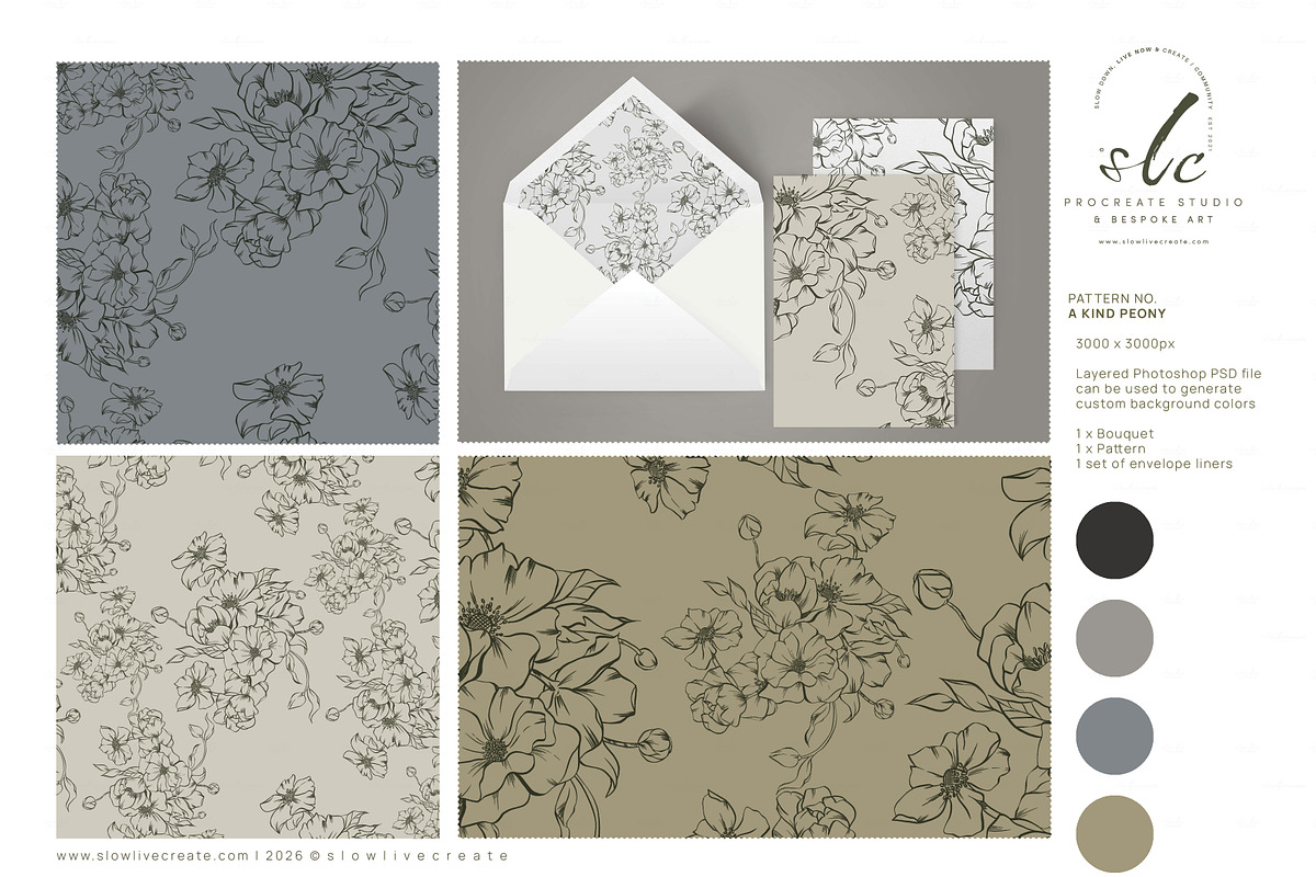 Envelope Liners | Peony Line Drawing, a Stationery Template by slowlivecreate (Photo 1 of 3)