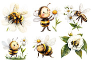 Cute Little Bees Watercolor Clipart, an Illustration by Designworld (Thumbnail 3 of 6)