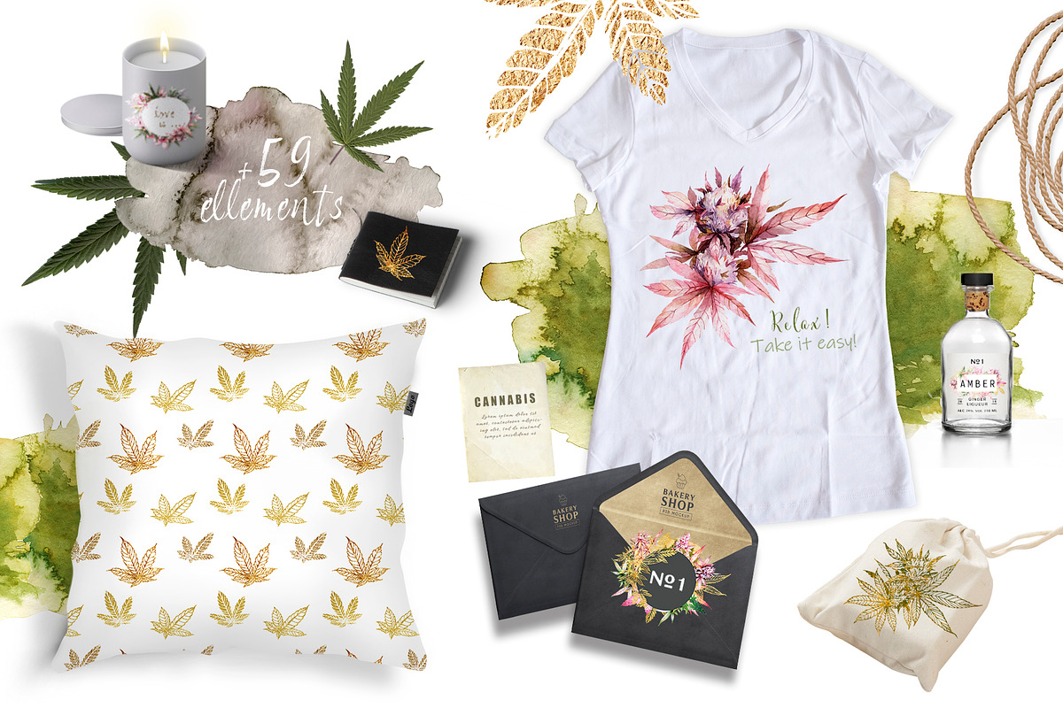 Cannabis. Marijuana harvest set., a Decorative Illustration by Ann Art Houze (Photo 7 of 10)