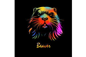 Beaver colored head on black, an Animal Illustration by Nenahliadava Design