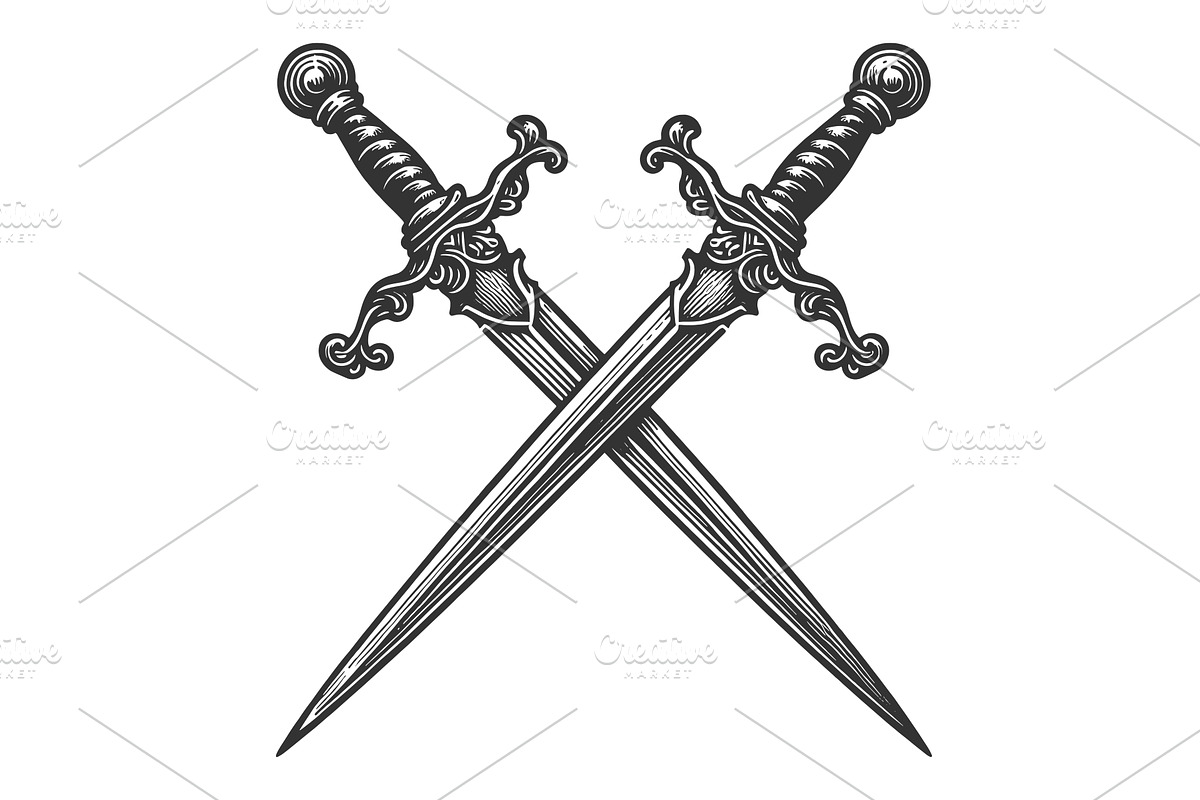 Crossed swords ornate handles, an Illustration by AlexArt