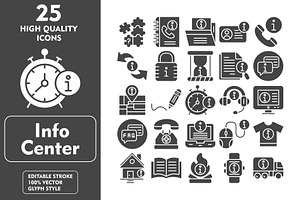 25 Info Center Glyph Icons, an Icon by Pexelpy