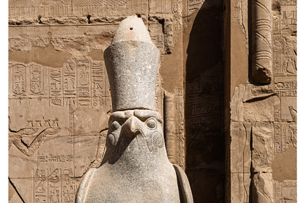 Detail of the statue of Horus by the
