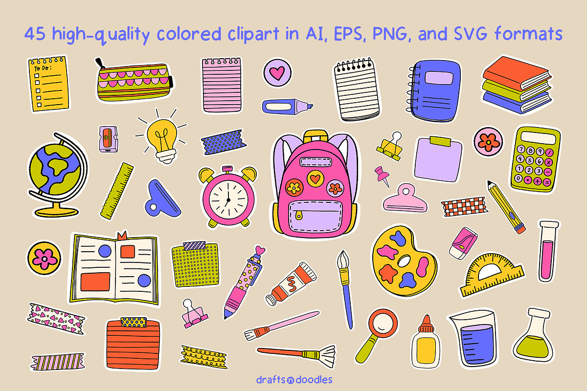 Back to School Clipart and Patterns, an Education Illustration by Drafts n Doodles (Photo 2 of 14)