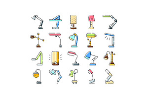 Different types of desk table lamps, an Object Graphic by pikepicture