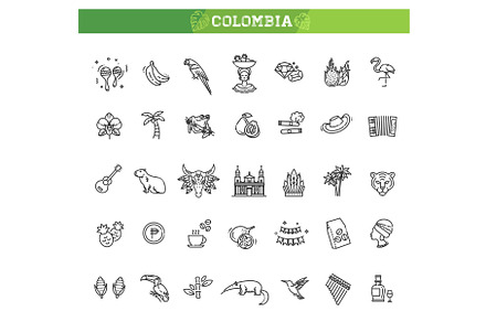 Set of colombia icons, an Illustration by Tettygreen
