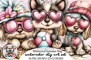 Whimsical Summer Dog Clipart Bundle., an Illustration by SVGArt