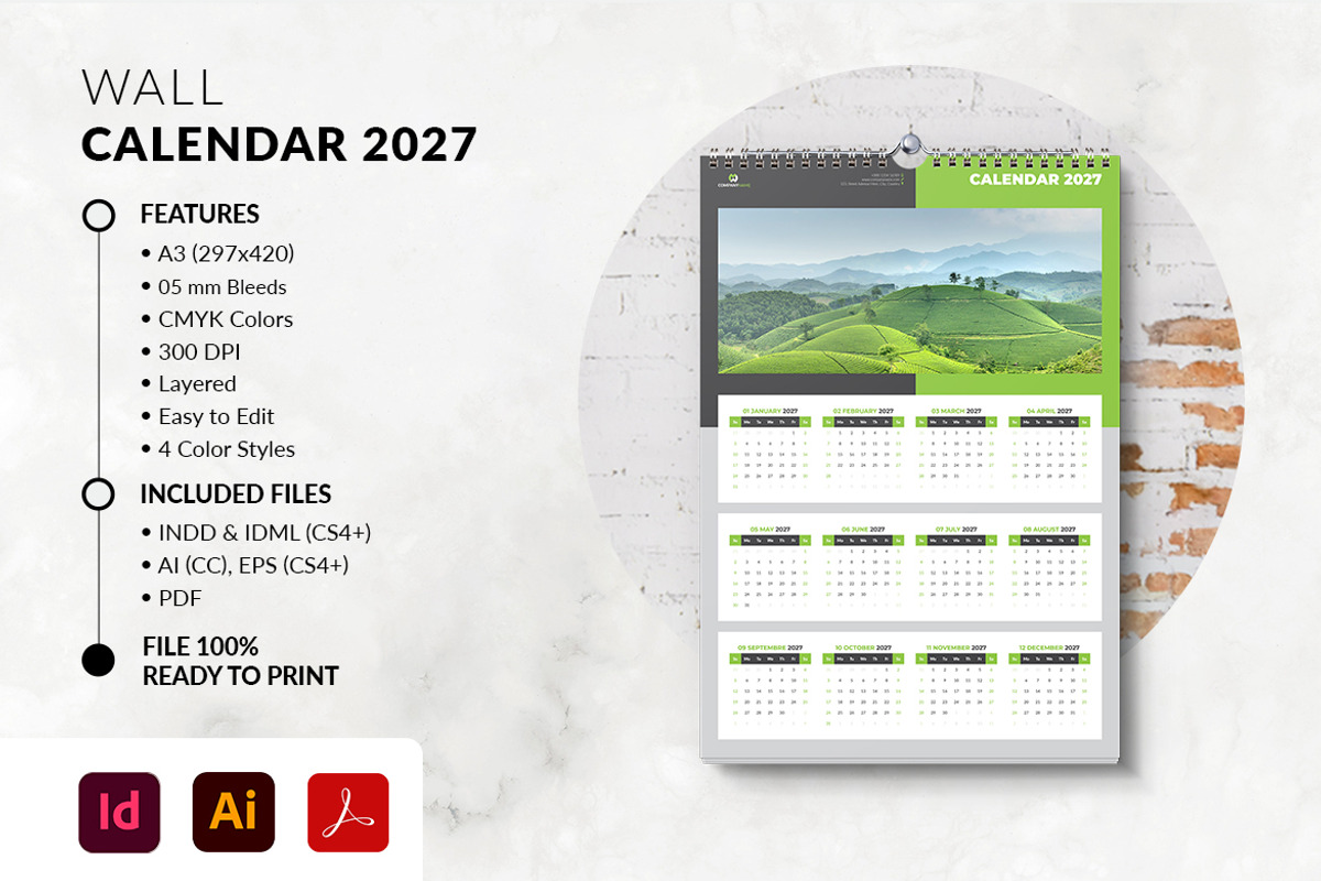 Minimalist Wall Calendar 2027 - A3, a Stationery Template by MstArtwork (Photo 4 of 5)