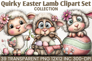 Quirky Easter Lamb Clipart Bundle, an Animal Illustration by RobertsArt