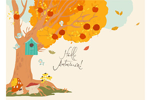 Cartoon Autumn Park with Apple, an Object Illustration by Maria Starus