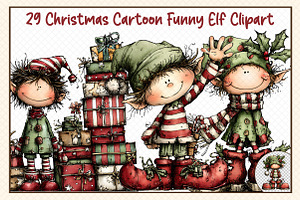 Christmas Cartoon Funny Elf Clipart, an Illustration by cherrydesign