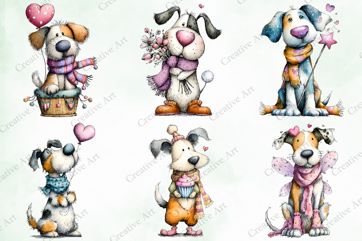 Valentine Quirky Dog Clipart Bundle, an Illustration by Creative Art (Photo 2 of 10)
