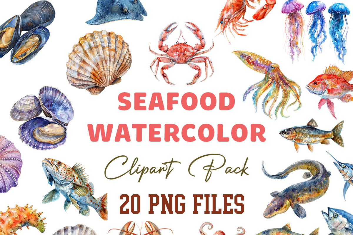 20 Watercolor Sea Animals PNG, an Animal Illustration by DesignBTF (Photo 1 of 4)