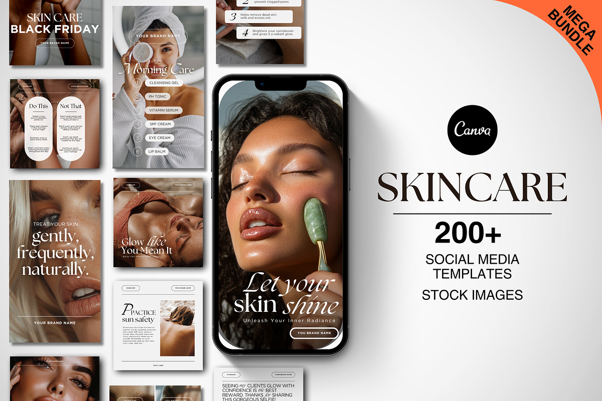 Skincare Instagram Canva Templates, a Social Media Template by DesignsbyMariaStudio (Photo 1 of 10)