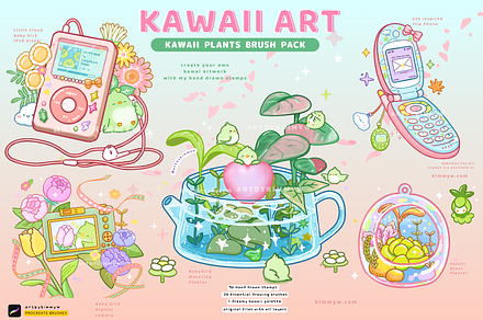 Procreate Kawaii Plants Brush Pack, a Brush Add-On by Artbykimmyw