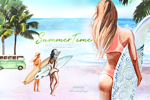 Watercolor Summertime Clipart Bundle