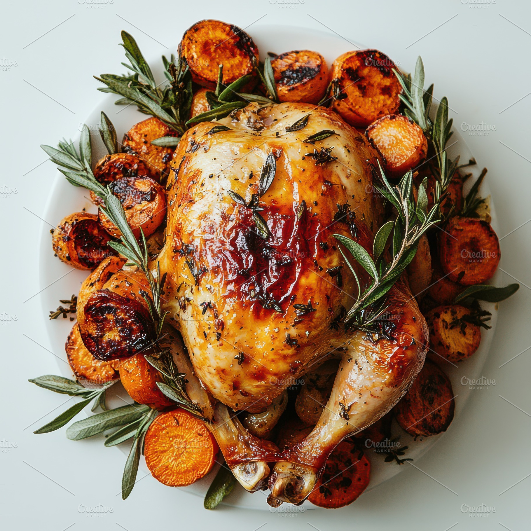 Chicken on white plate with carrots, a Food & Drink Photo by Pixeness Studio