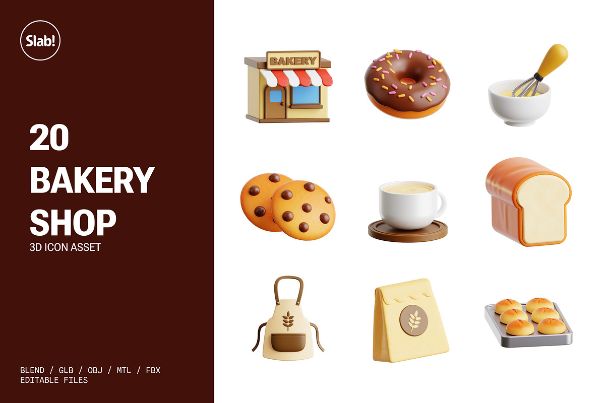 Bakery Shop 3D Icon Set, a Food & Drink 3D Model by SLAB! Design (Photo 1 of 4)