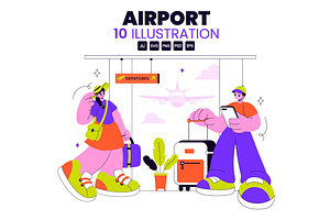 10 Airport Vector Illustration, a Transportation Illustration by denayunebgt