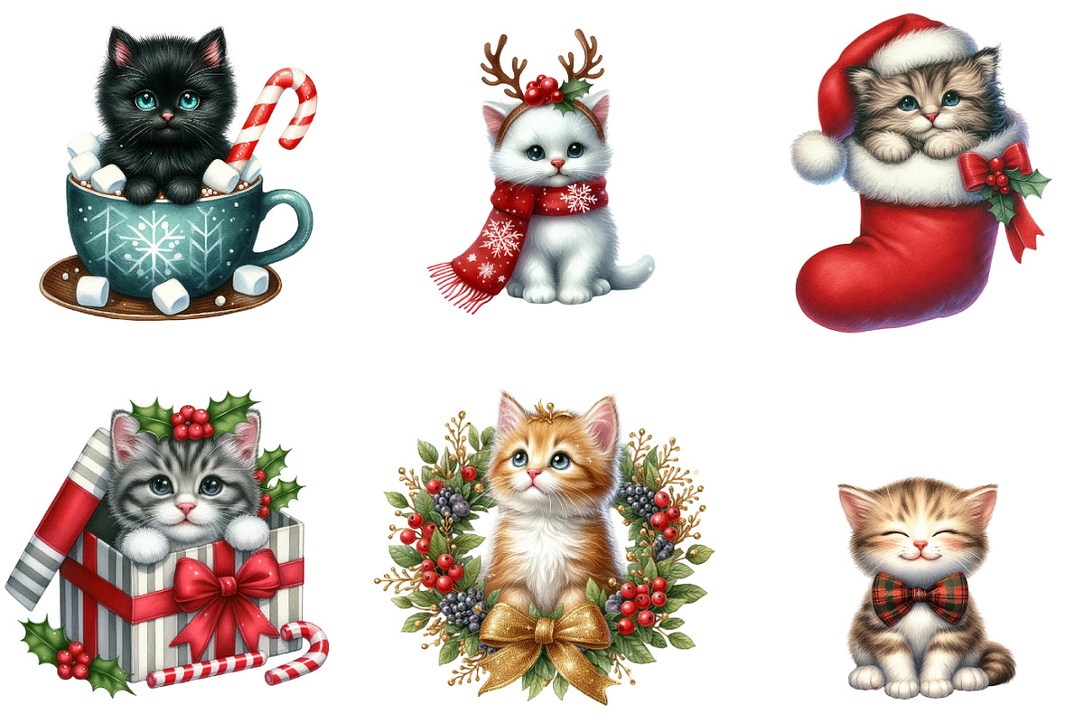 Kitten Christmas Clipart, an Illustration by DreamArtGraphic (Photo 5 of 6)
