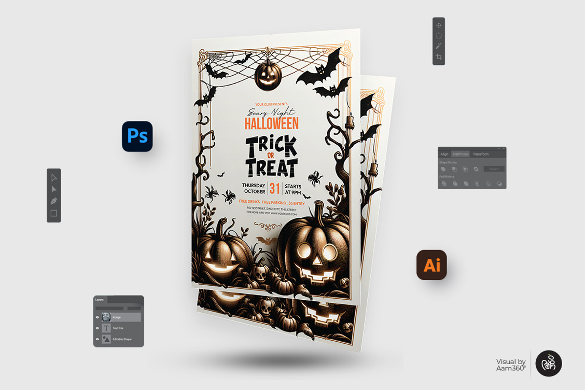 Halloween Trick or Treat  Bundle, a Flyer Template by Aam360 (Photo 6 of 9)