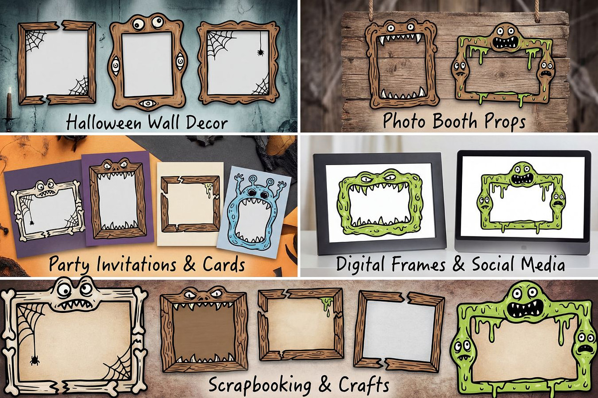 Spooky Monster Frame Clipart Set, a Decorative Illustration by PassionPNGcreation (Photo 6 of 7)