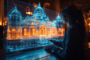 Woman exploring a holographic repres, a Photo by Tanuart