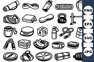 Fitness Gear Essentials Clipart Set, an Illustration by designvectx