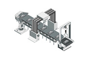 Isometric automated assembly line, a Technology Illustration by Yayasya (Thumbnail 2 of 3)