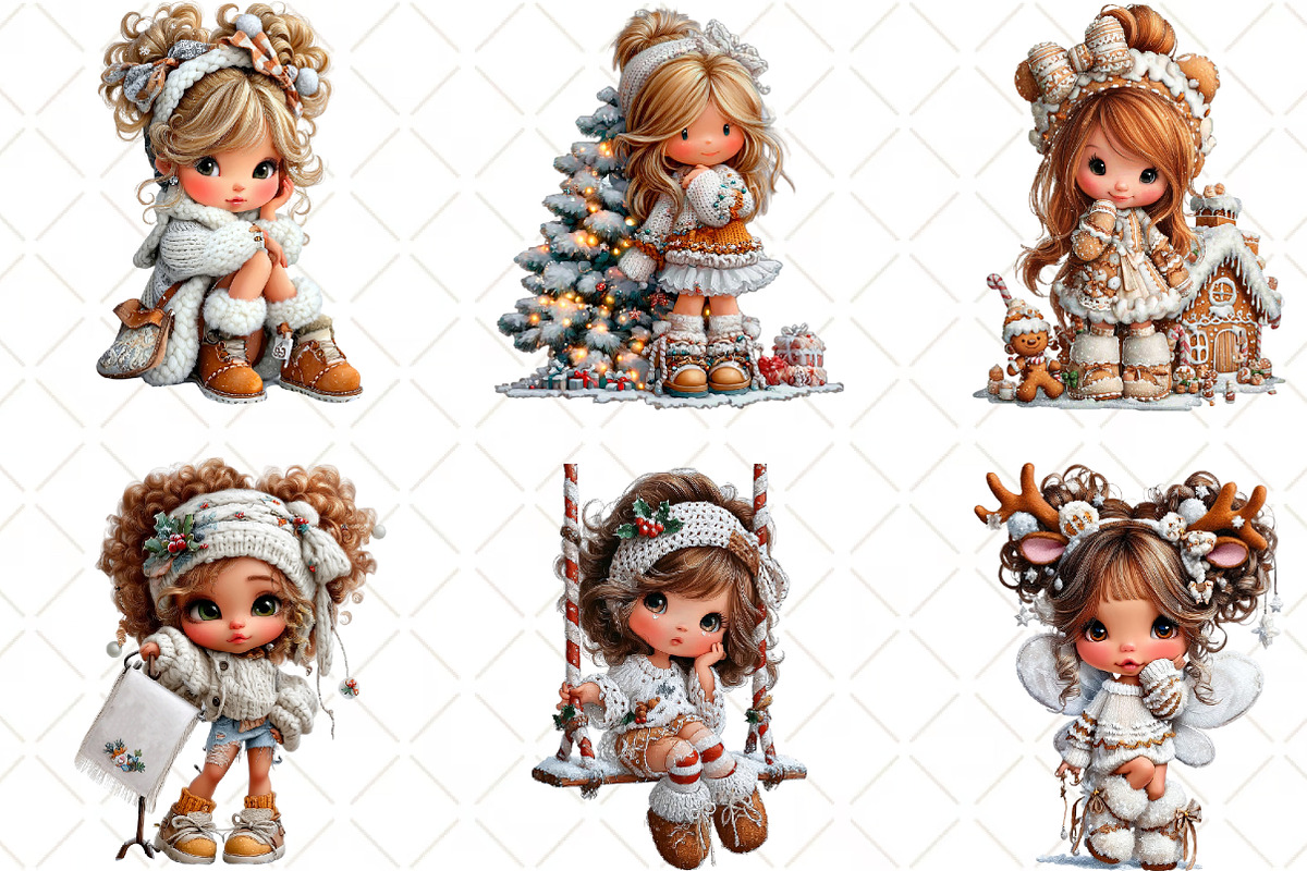 Whimsical Christmas Dolls Clipart, an Illustration by Black Bird Studio (Photo 6 of 6)