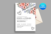 Watercolor Floral Wedding Invitation, an Invitation Template by M9 Design (Thumbnail 1 of 5)