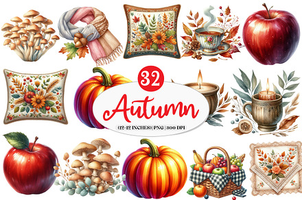 Watercolor Autumn Cottagecore Clipar