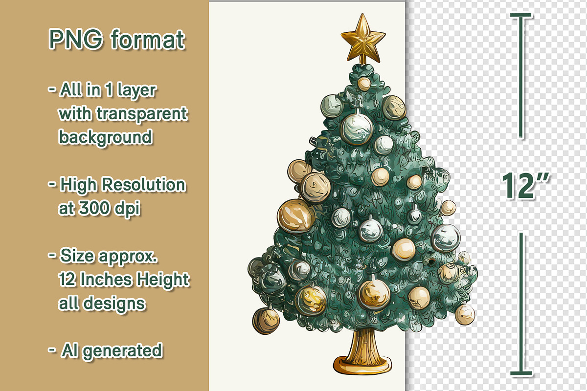 Whimsical Christmas Tree Clipart V.1, a Seasonal Illustration by V Design Creator (Photo 2 of 9)