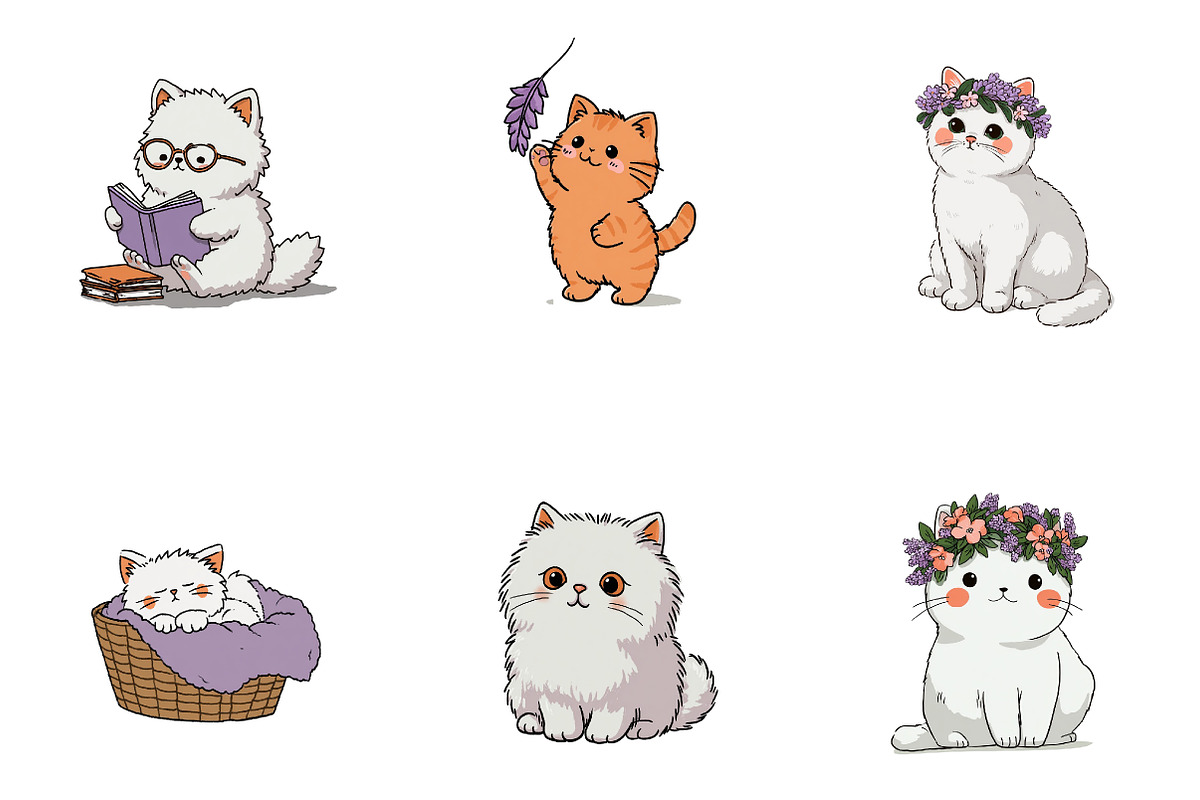 Cute Cats Clipart, a Seasonal Illustration by CreationArt (Photo 5 of 5)