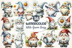Watercolor Daisy Gnome Clipart, an Illustration by Dream Creation