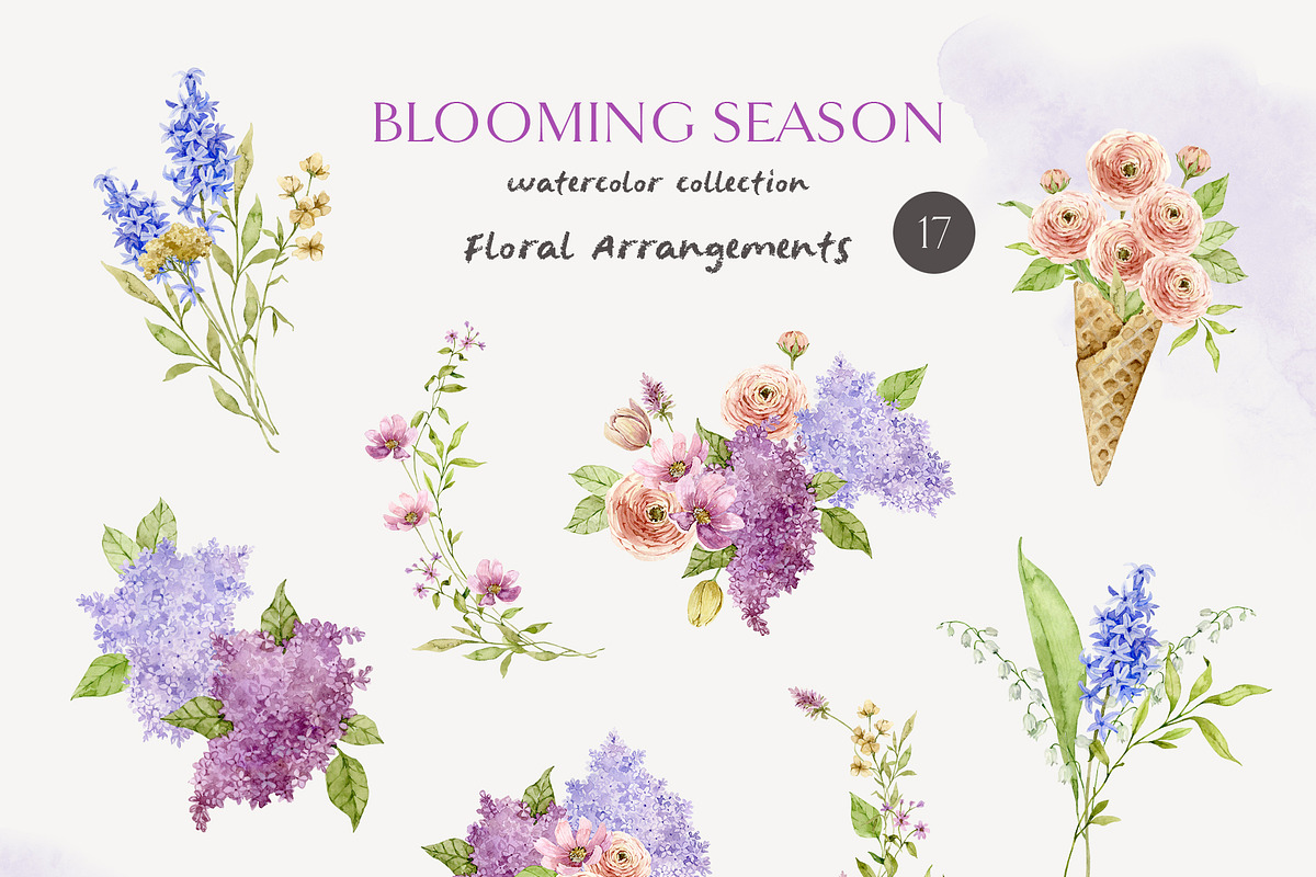 BLOOMING SEASON watercolor clipart, a Seasonal Illustration by long summer (Photo 2 of 15)