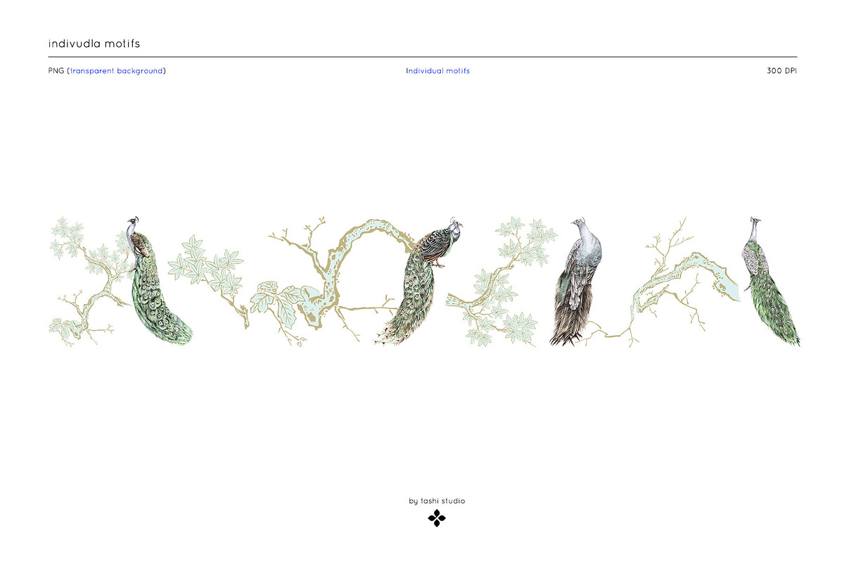 Kujaku, luxury peacock Patterns!, a Pattern Graphic by Pink Linen